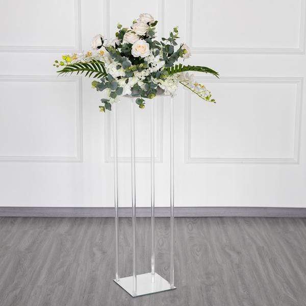 Clear Crystal Rectangular Stand Flower Vase Column