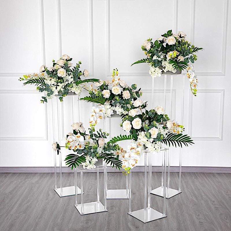 Clear Crystal Rectangular Stand Flower Vase Column