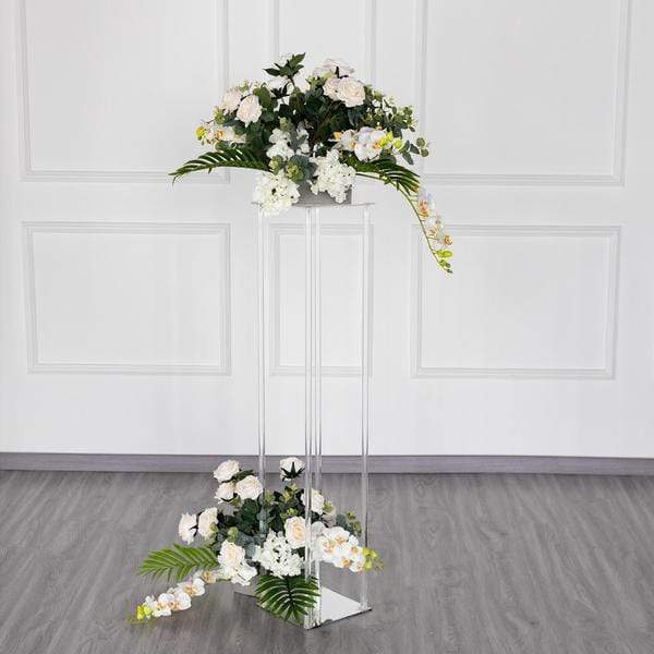 Clear Crystal Rectangular Stand Flower Vase Column