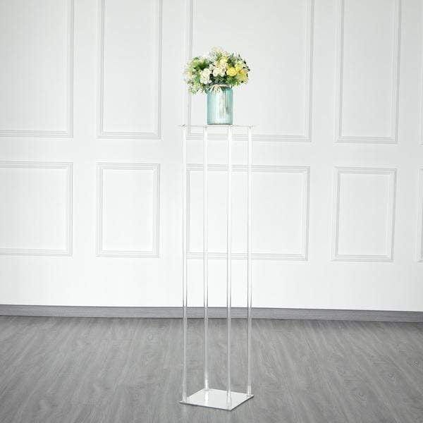 Clear Crystal Rectangular Stand Flower Vase Column