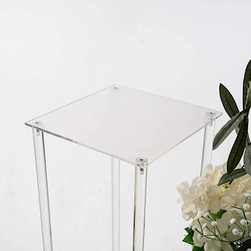 Clear Crystal Rectangular Stand Flower Vase Column