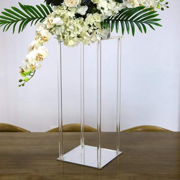 Clear Crystal Rectangular Stand Flower Vase Column