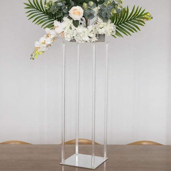 Clear Crystal Rectangular Stand Flower Vase Column