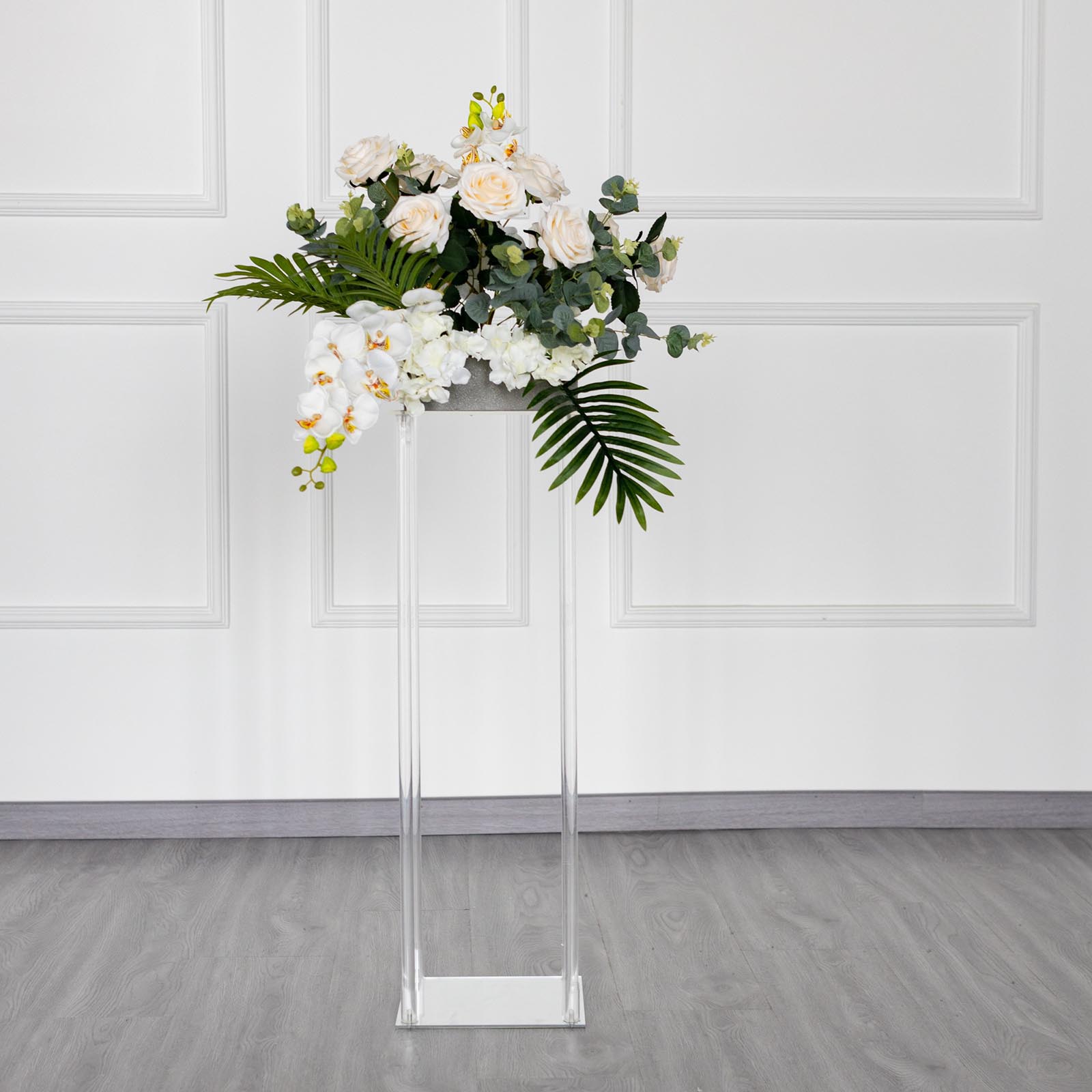 Clear Crystal Rectangular Stand Flower Vase Column