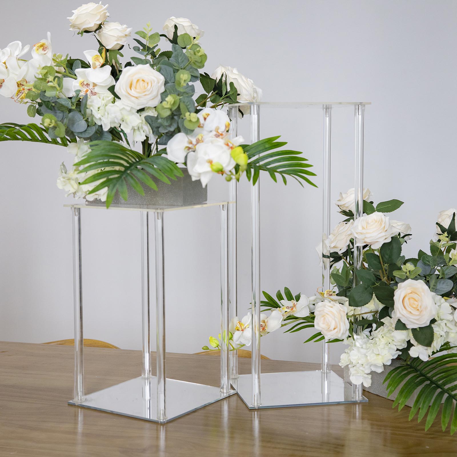 Clear Crystal Rectangular Stand Flower Vase Column