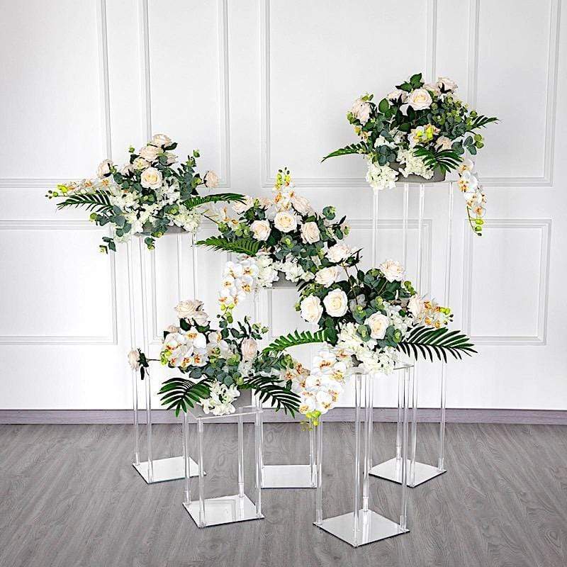 Clear Crystal Rectangular Stand Flower Vase Column