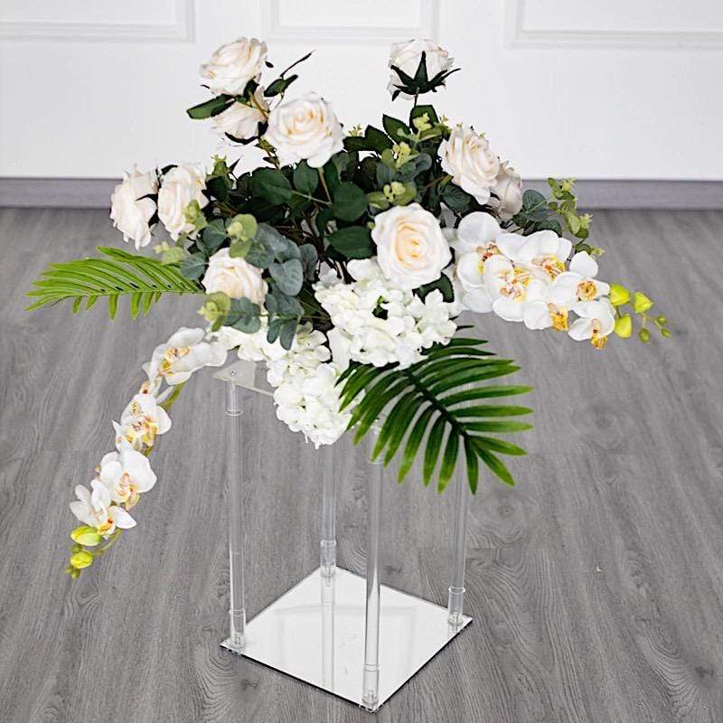Clear Crystal Rectangular Stand Flower Vase Column