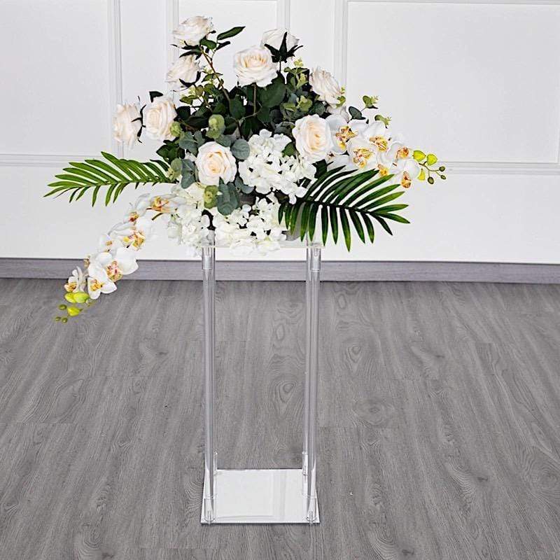 Clear Crystal Rectangular Stand Flower Vase Column
