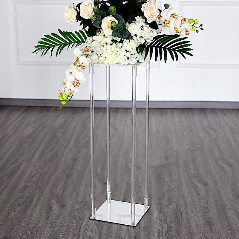 Clear Crystal Rectangular Stand Flower Vase Column