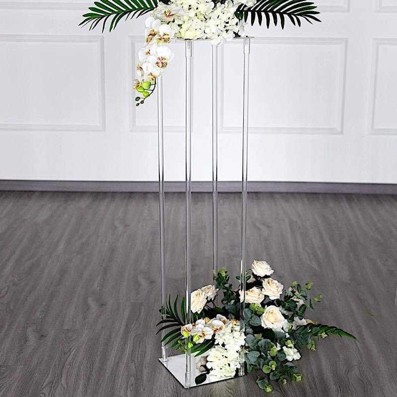 Clear Crystal Rectangular Stand Flower Vase Column
