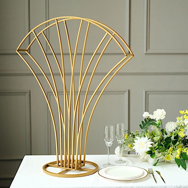 gold metal plant hanger Gold 32" Scalloped Fan Metal Flower Display Stand Table Centerpiece