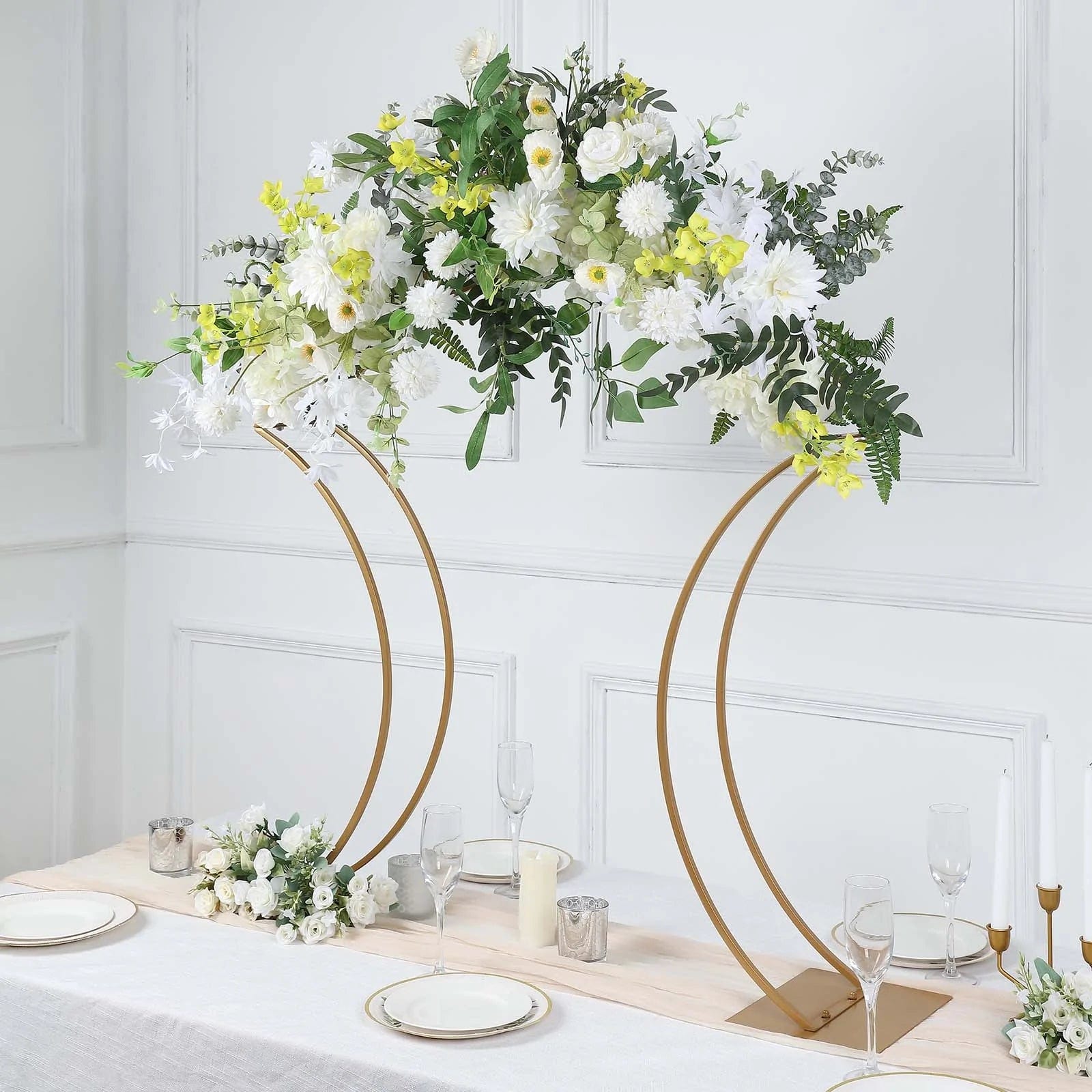 Gold 38 in Curvy Metal Flower Arch Display Stand Table Centerpiece