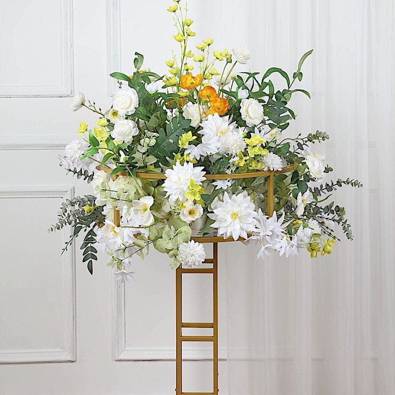 Gold 46 in Tall Round Top Metal Floral Riser Display Stand Centerpiece