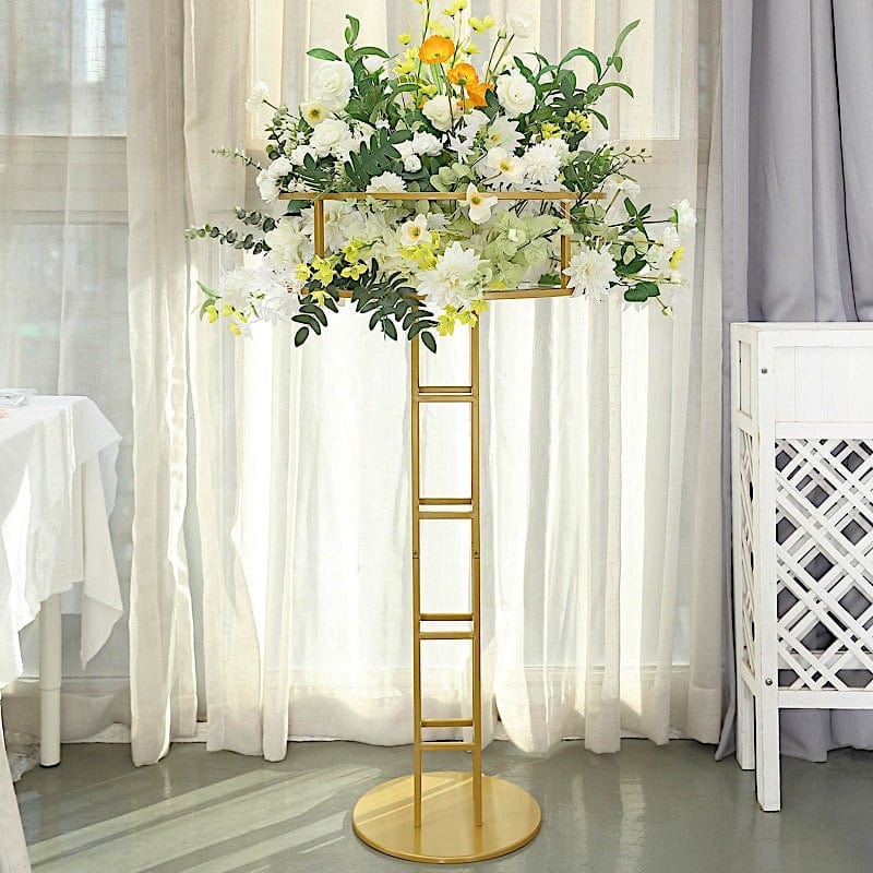 Gold 46 in Tall Round Top Metal Floral Riser Display Stand Centerpiece