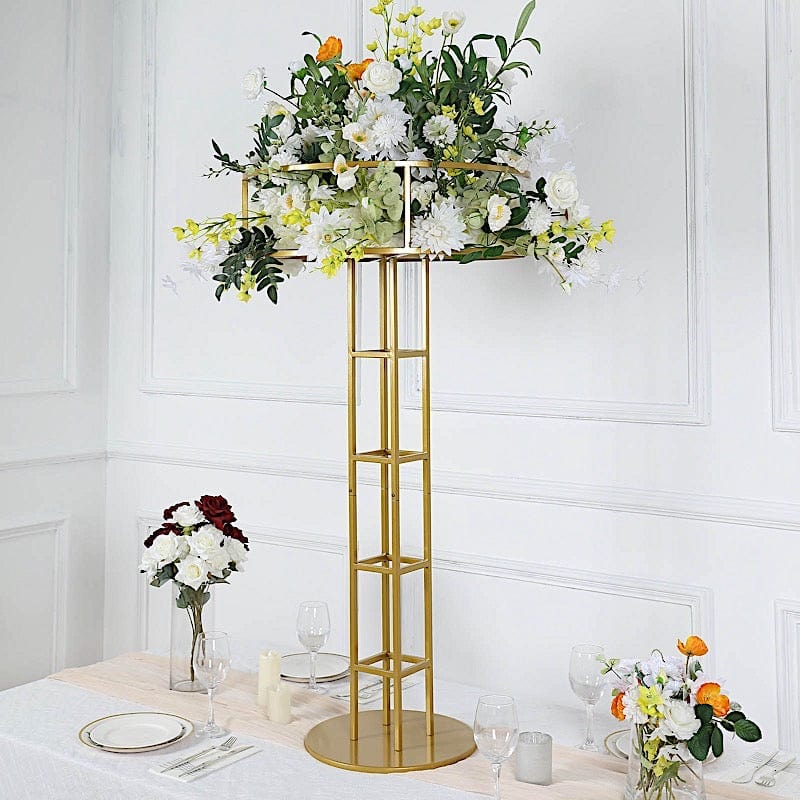 Gold 46 in Tall Round Top Metal Floral Riser Display Stand Centerpiece