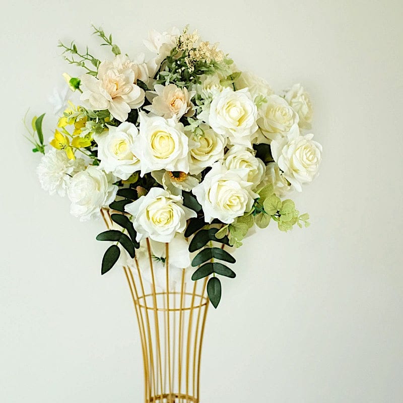 Gold Reversible Trumpet Metal Flower Stand Centerpiece Pedestal