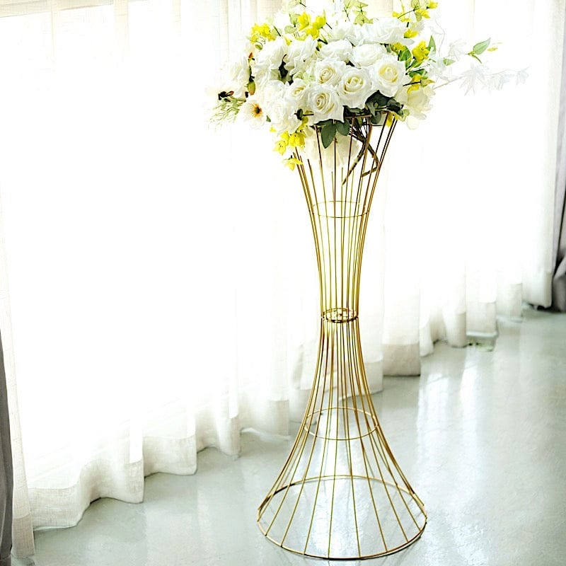 Gold Reversible Trumpet Metal Flower Stand Centerpiece Pedestal
