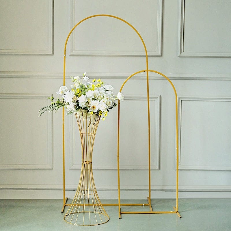 Gold Reversible Trumpet Metal Flower Stand Centerpiece Pedestal