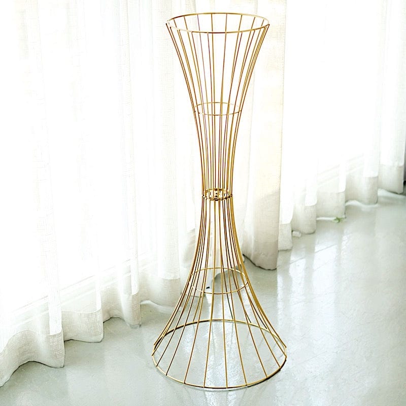 Gold Reversible Trumpet Metal Flower Stand Centerpiece Pedestal