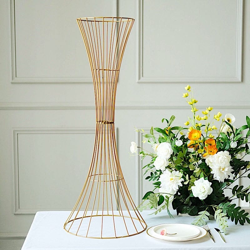 Gold Reversible Trumpet Metal Flower Stand Centerpiece Pedestal