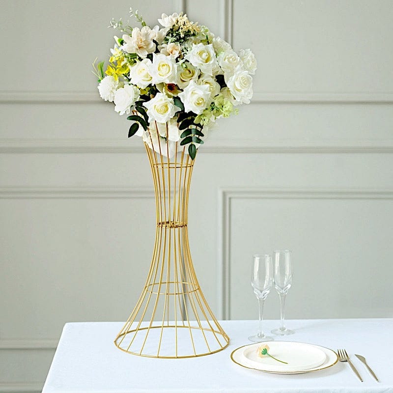Gold Reversible Trumpet Metal Flower Stand Centerpiece Pedestal
