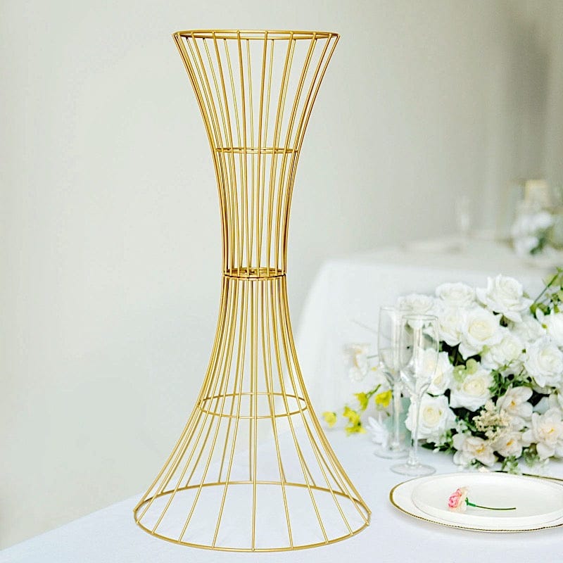 Gold Reversible Trumpet Metal Flower Stand Centerpiece Pedestal