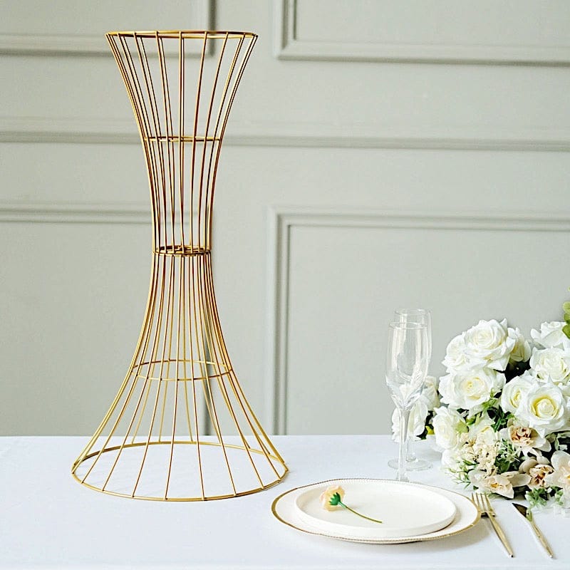Gold Reversible Trumpet Metal Flower Stand Centerpiece Pedestal