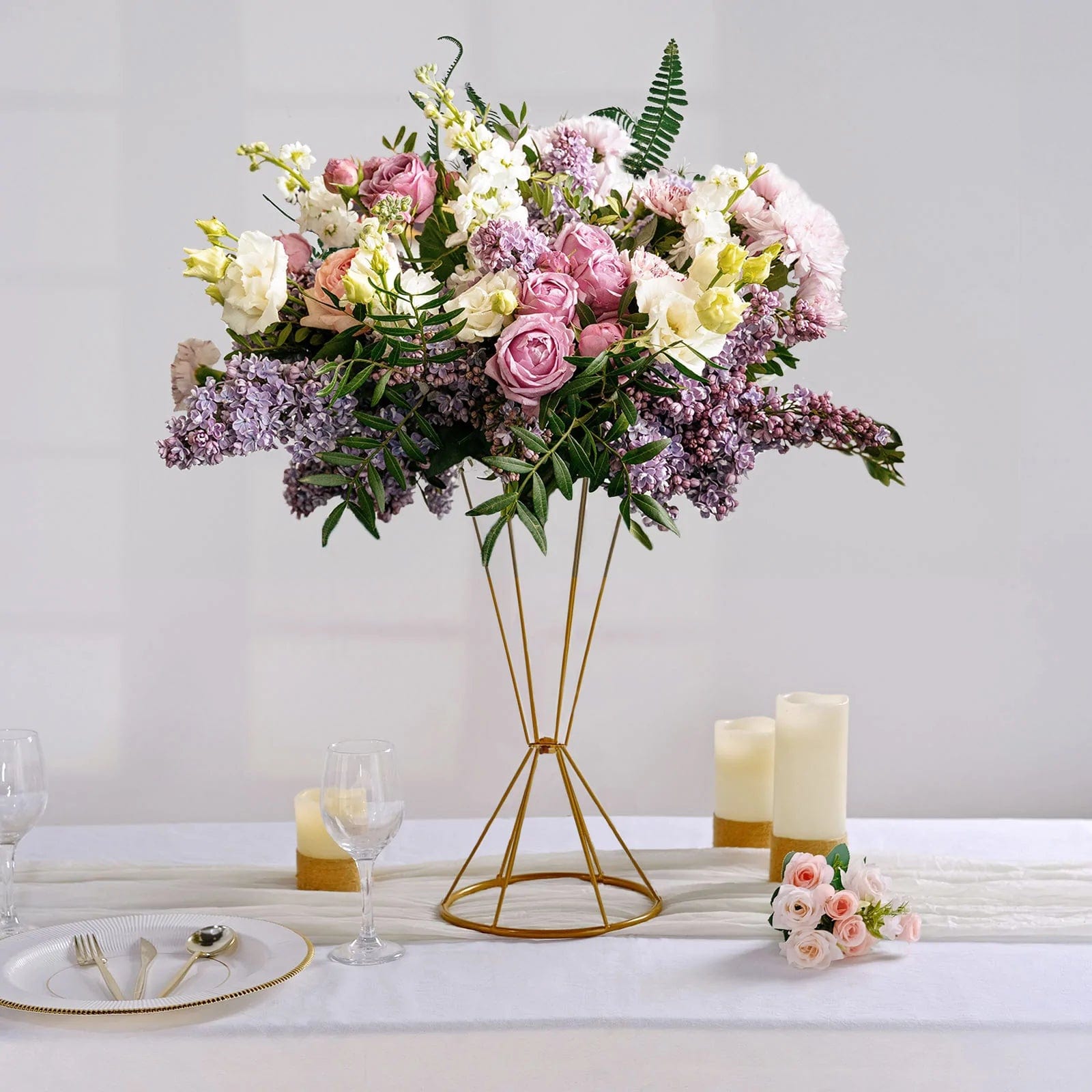 Reversible Gold Geometric Metal Flower Stand Centerpiece Pedestal