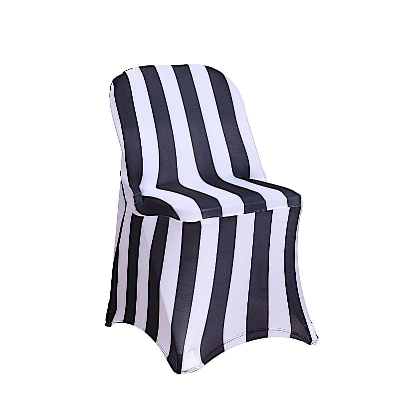 Black and White Striped Premium Spandex Stretchable Folding Chair Cover