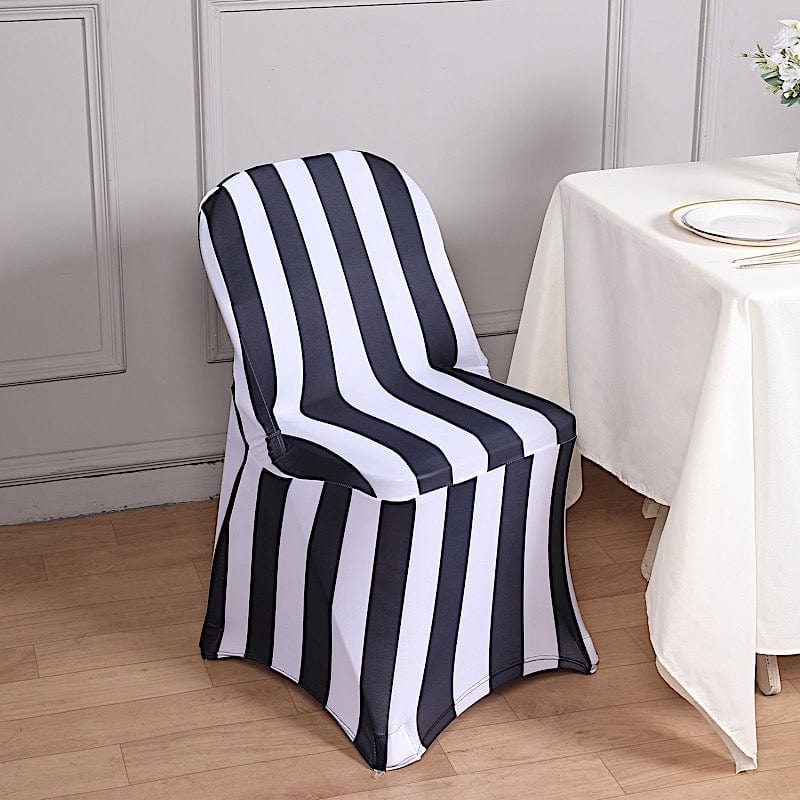 Black and White Striped Premium Spandex Stretchable Folding Chair Cover