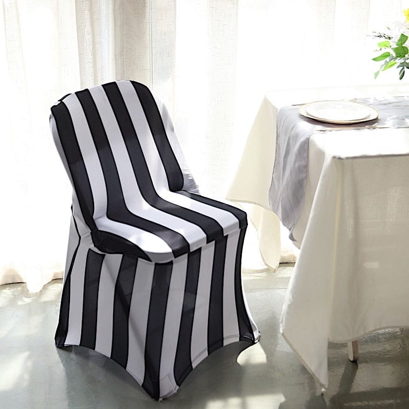 Black White Striped Premium Spandex Stretchable Folding Chair Cover