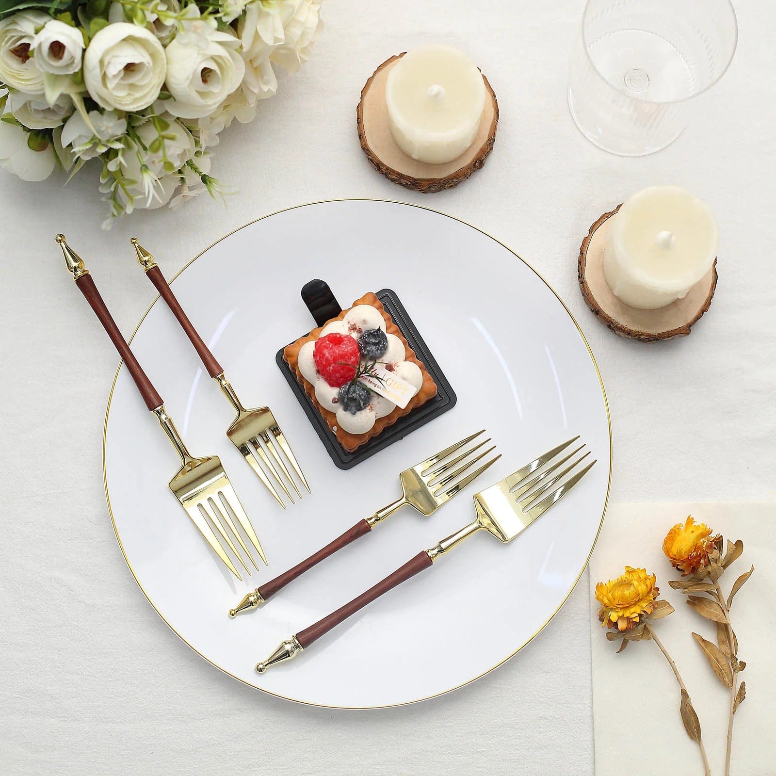 24 Disposable 6 in Dessert Plastic Forks with Roman Column Handle