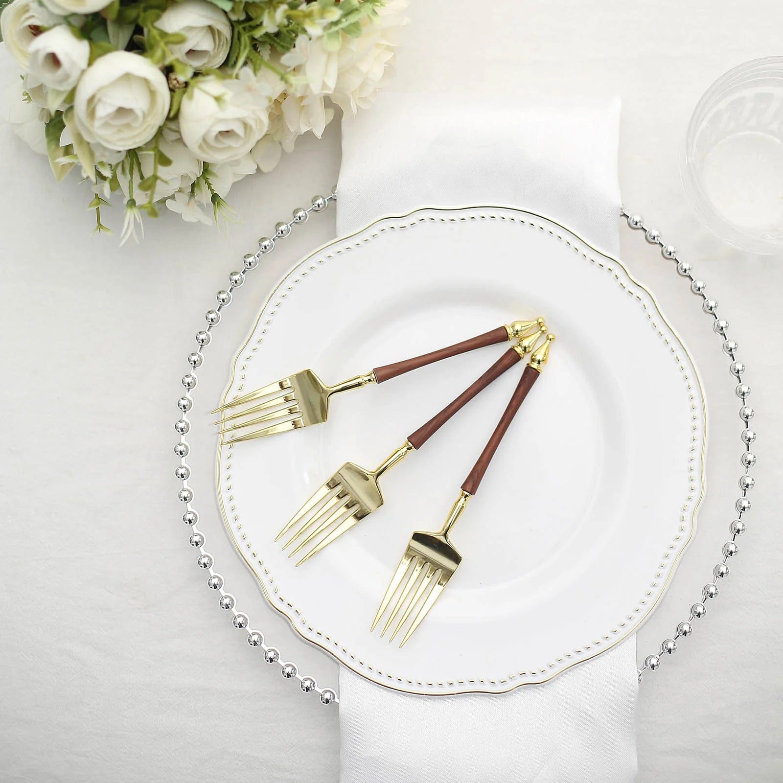24 Disposable 6 in Dessert Plastic Forks with Roman Column Handle