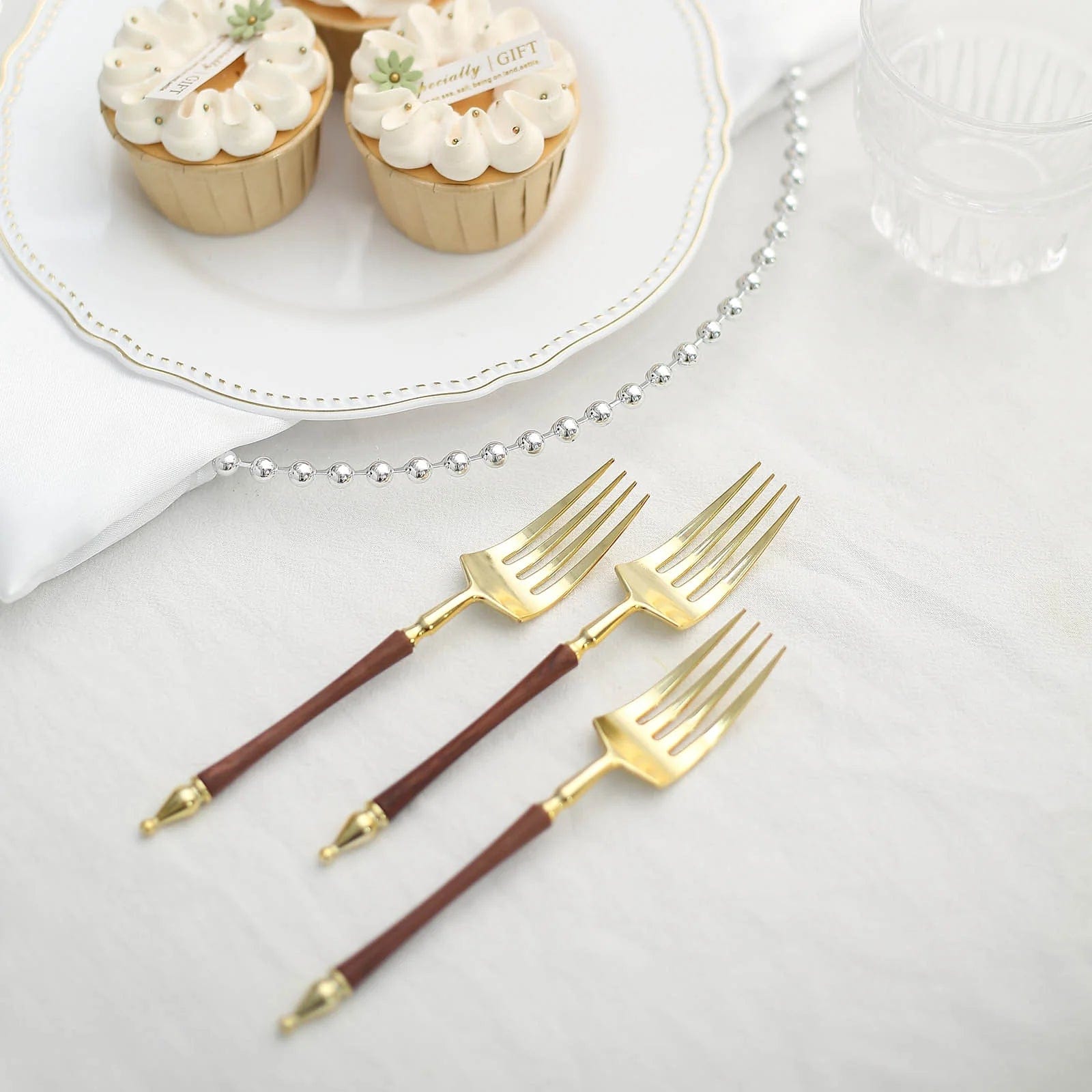 24 Disposable 6 in Dessert Plastic Forks with Roman Column Handle