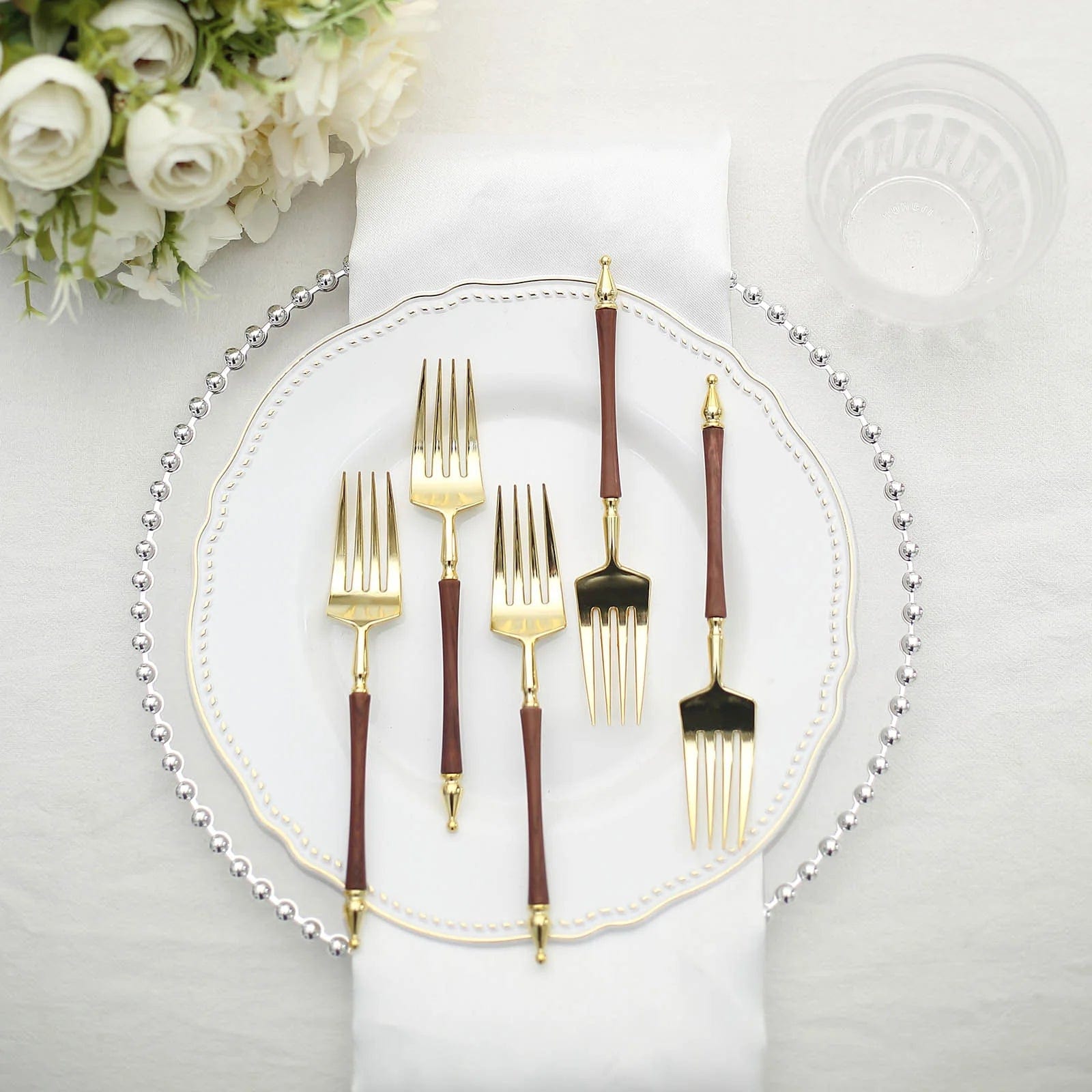 24 Disposable 6 in Dessert Plastic Forks with Roman Column Handle