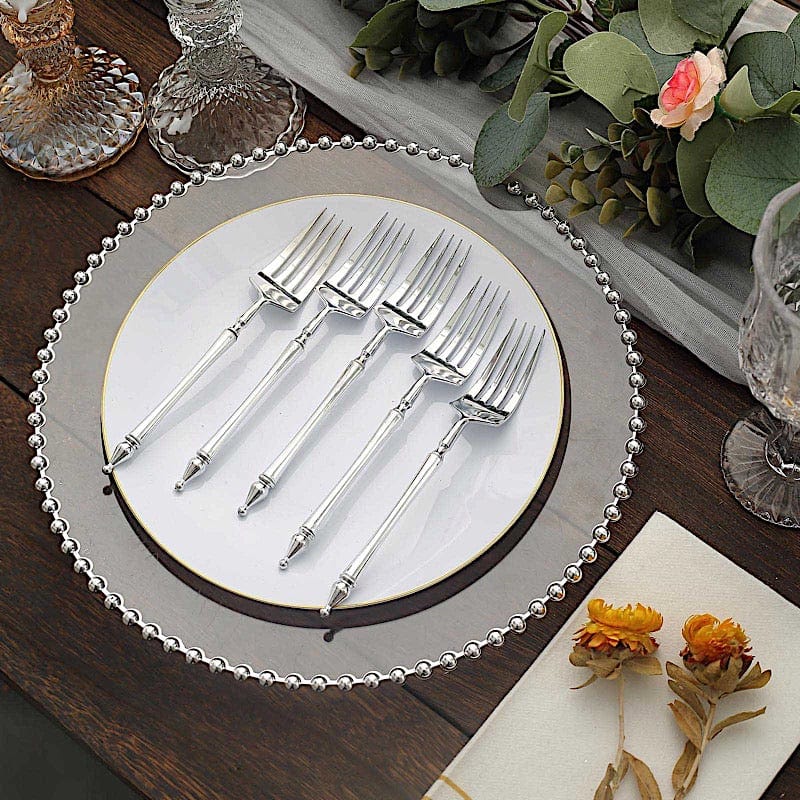 24 Disposable 6 in Dessert Plastic Forks with Roman Column Handle