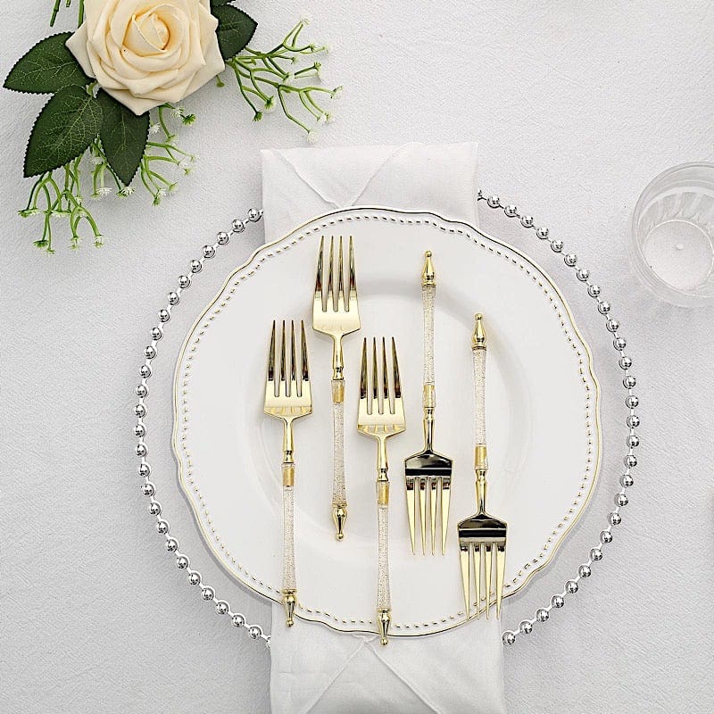 24 Disposable 6 in Dessert Plastic Forks with Roman Column Handle
