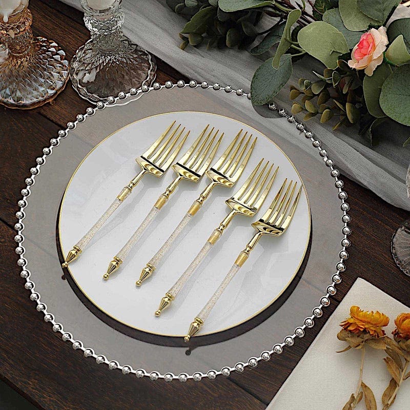 24 Disposable 6 in Dessert Plastic Forks with Roman Column Handle