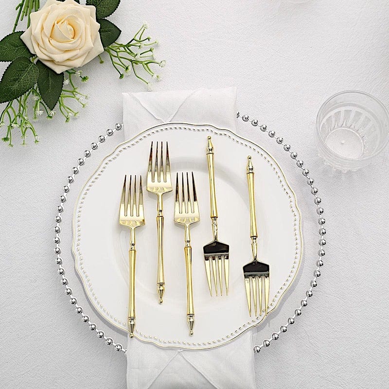 24 Disposable 6 in Dessert Plastic Forks with Roman Column Handle