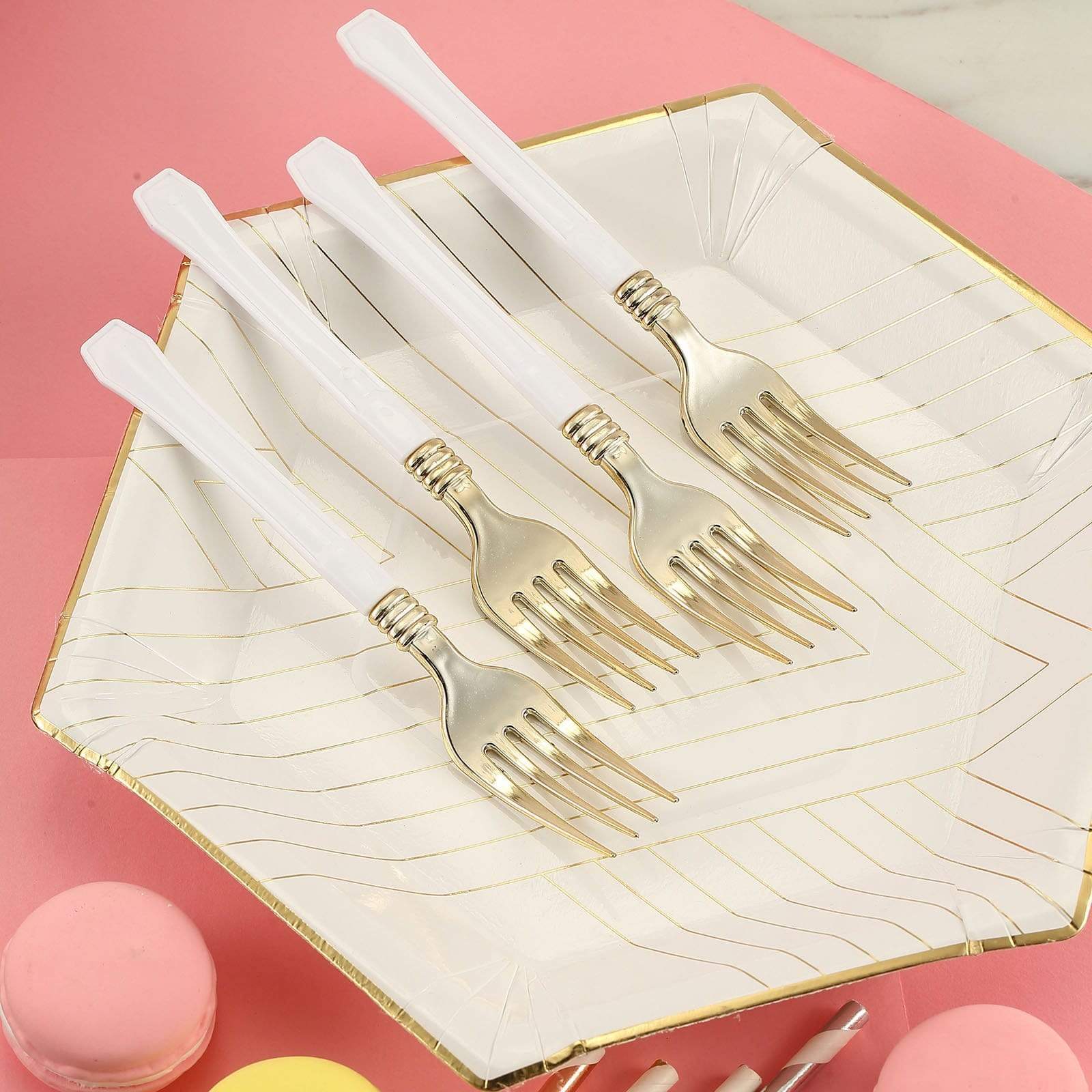 24 pcs Metallic Handle Disposable Plastic Party Forks