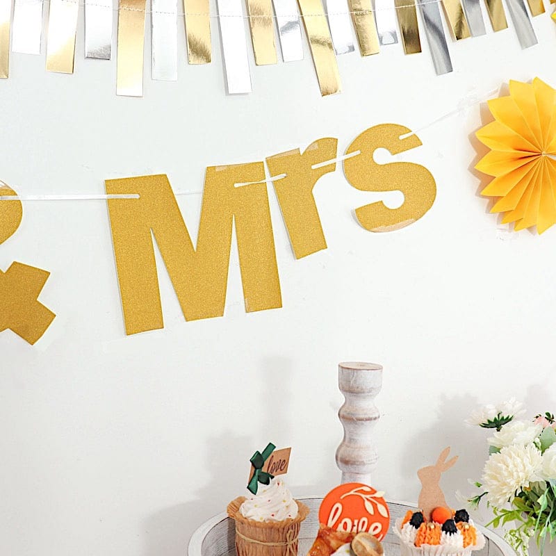 3 feet Gold Glittered Mr & Mrs Paper Hanging Wedding Garland