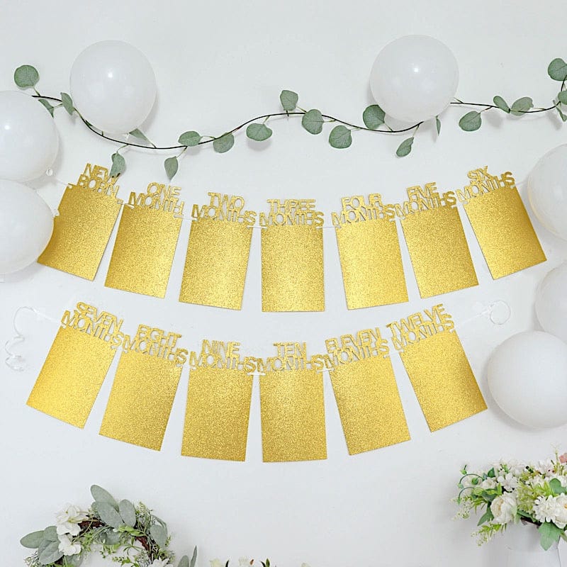 5.5 feet Gold Baby Month Milestone Paper Hanging 1st Birthday Party Garland