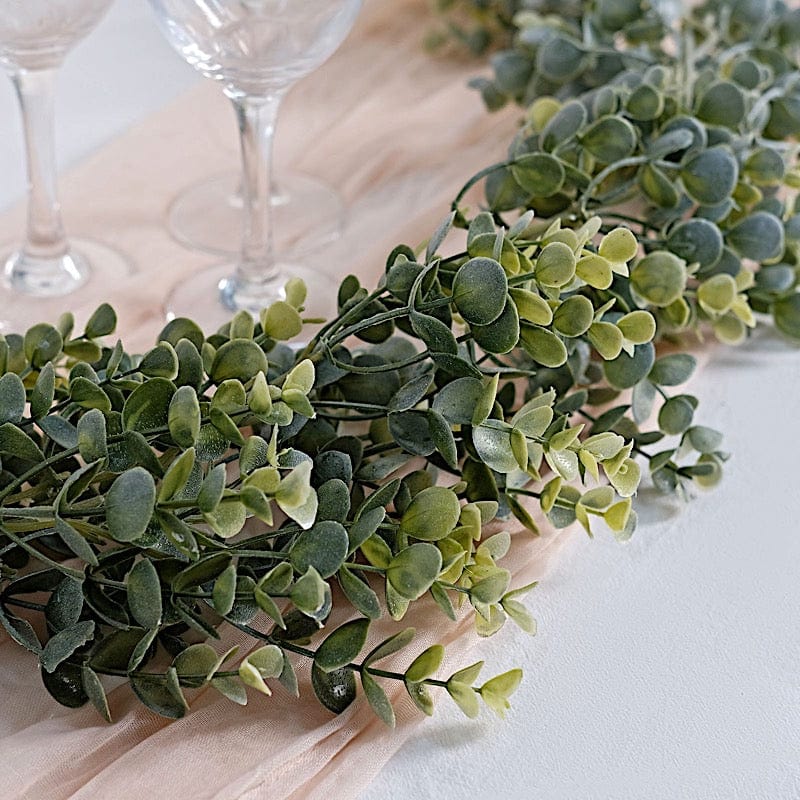 6 ft Frosted Green Artificial Eucalyptus Leaves Faux Vine Greenery Garland