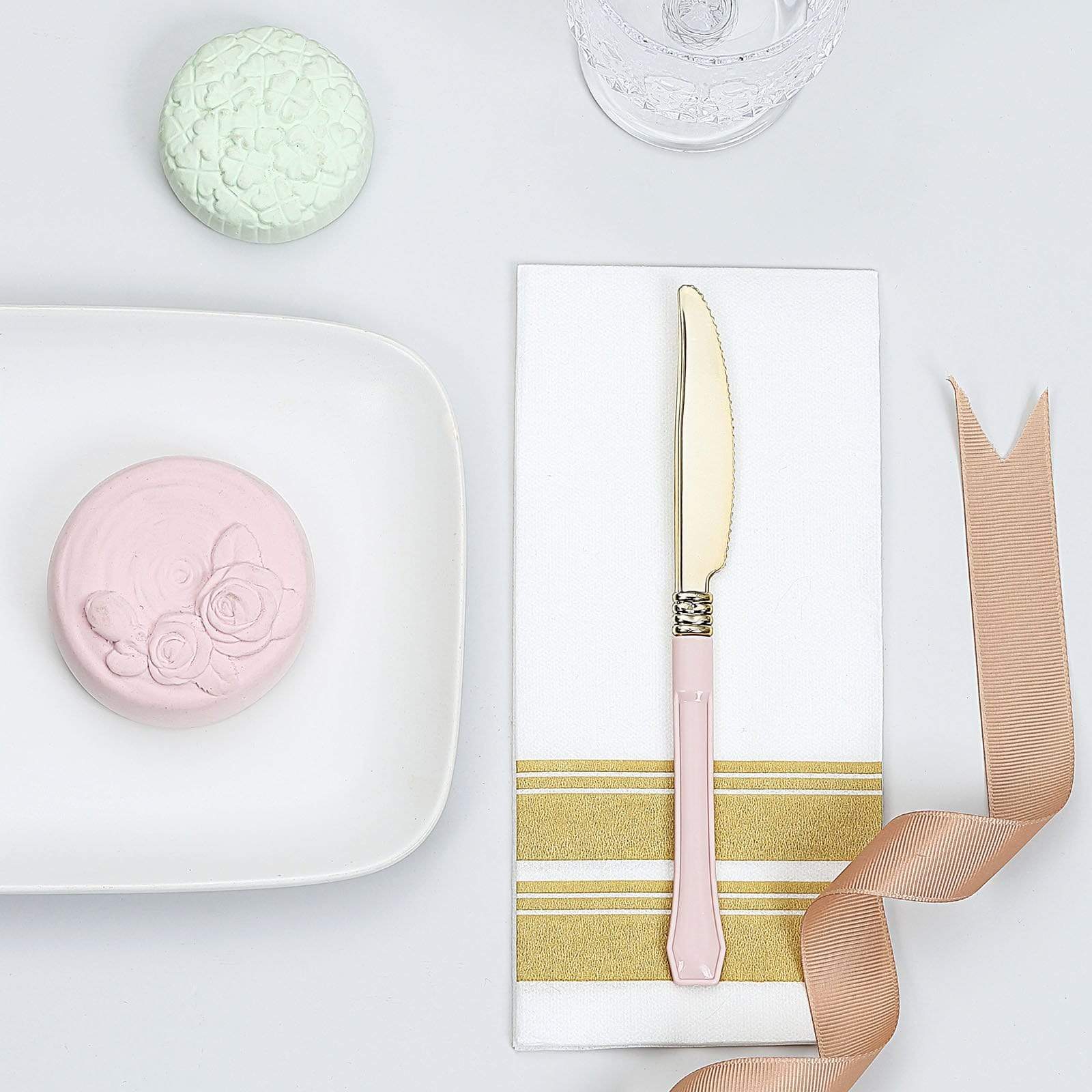 24 pcs Metallic Handle Disposable Plastic Party Knives