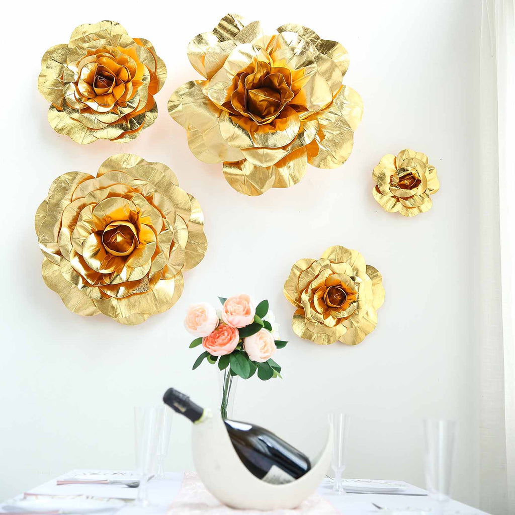 4 pcs 16 Gold Artificial Large Roses Flowers Wall Backdrop Party Wedding  SALE