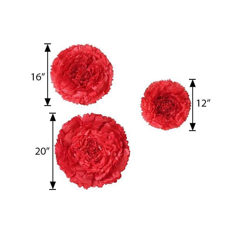 6 pcs 12 in 16 in 20 in wide Carnations Extra Large Paper Tissue Flowers