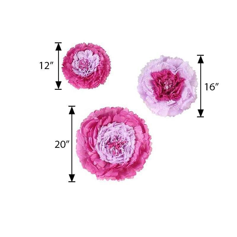 6 pcs 12 in 16 in 20 in wide Carnations Extra Large Paper Tissue Flowers