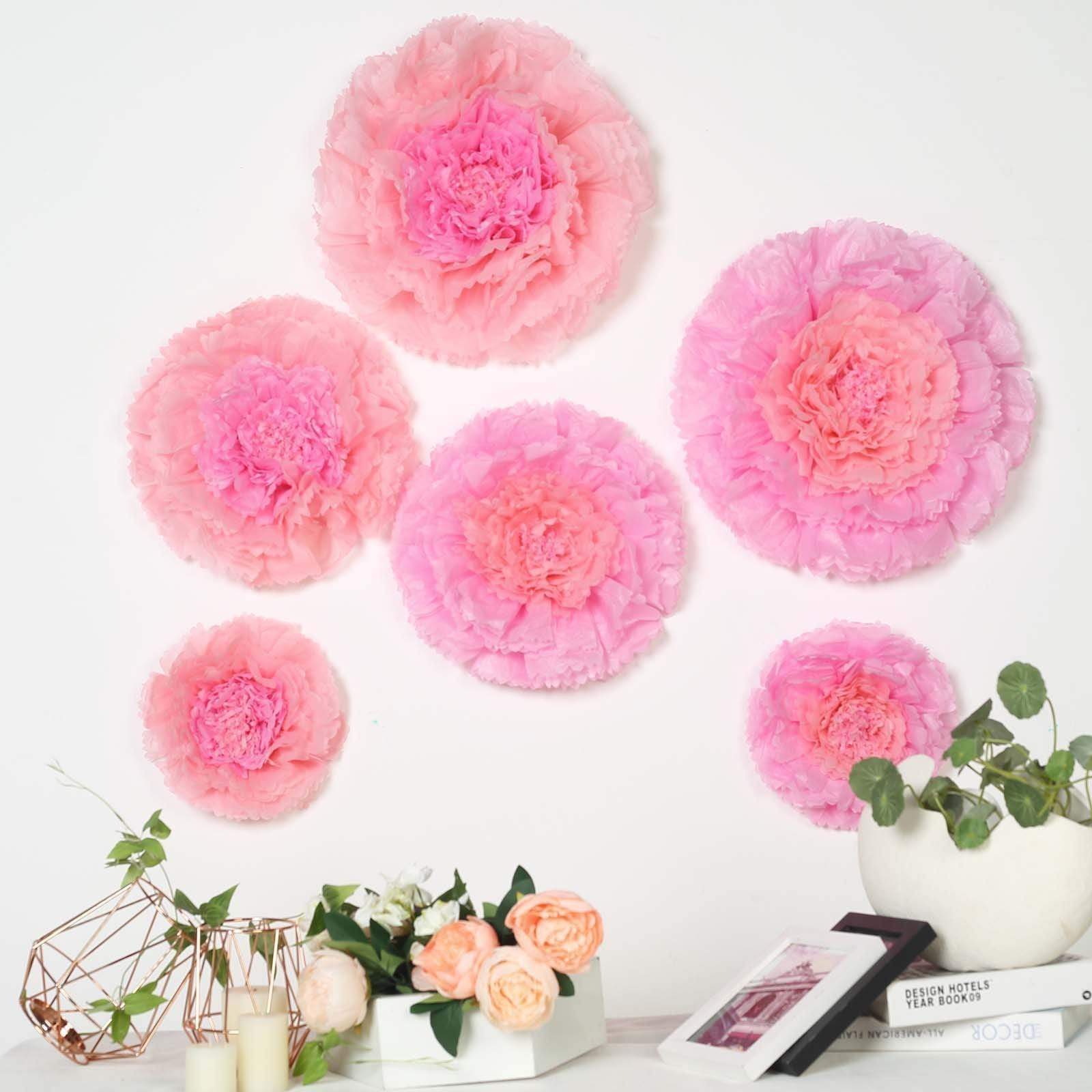 6 pcs 12 in 16 in 20 in wide Carnations Extra Large Paper Tissue Flowers