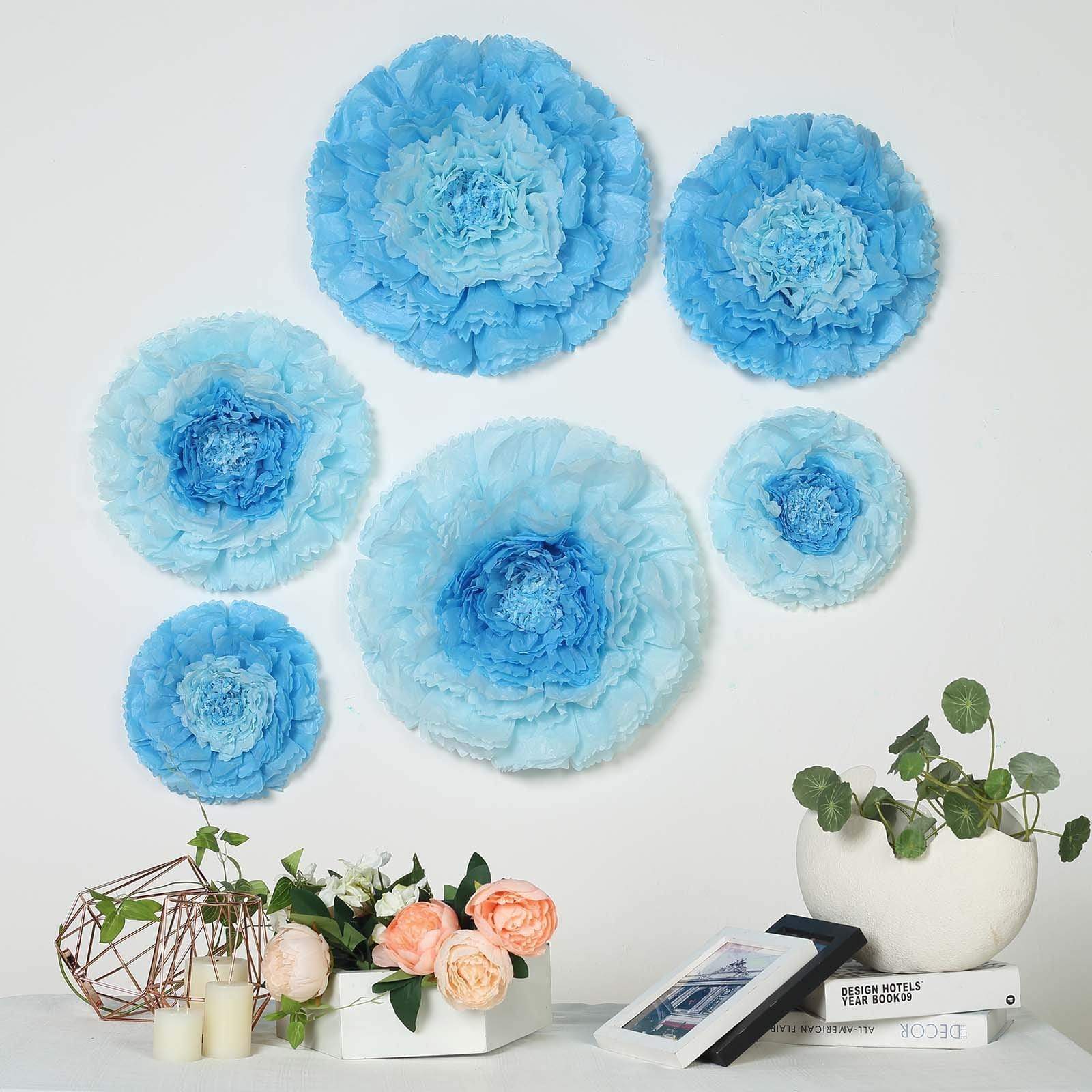 6 pcs 12 in 16 in 20 in wide Carnations Extra Large Paper Tissue Flowers