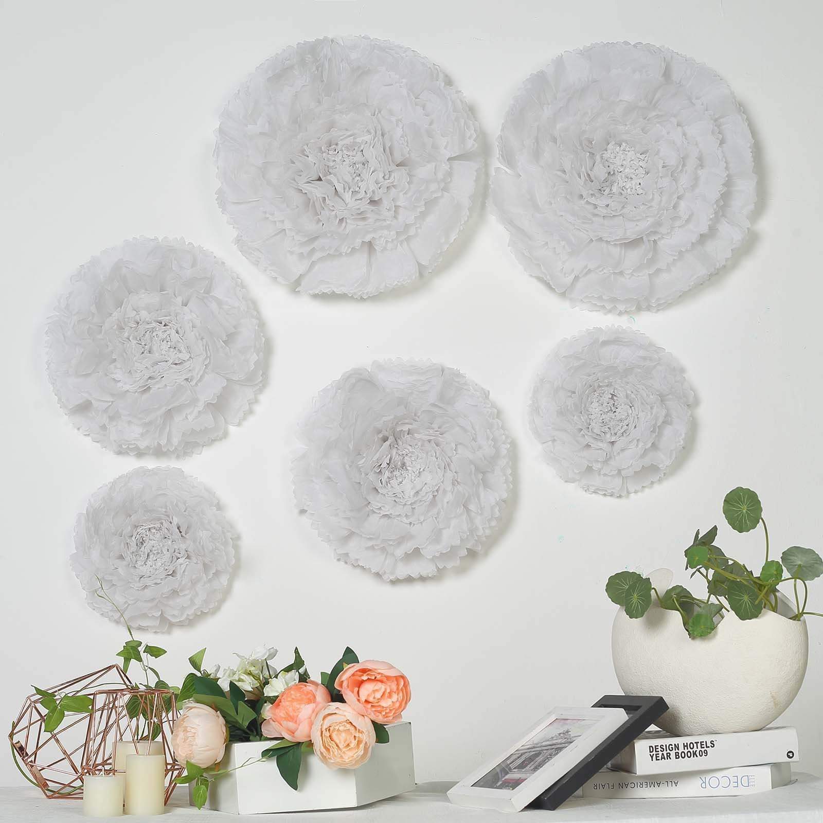 6 pcs 12 in 16 in 20 in wide Carnations Extra Large Paper Tissue Flowers